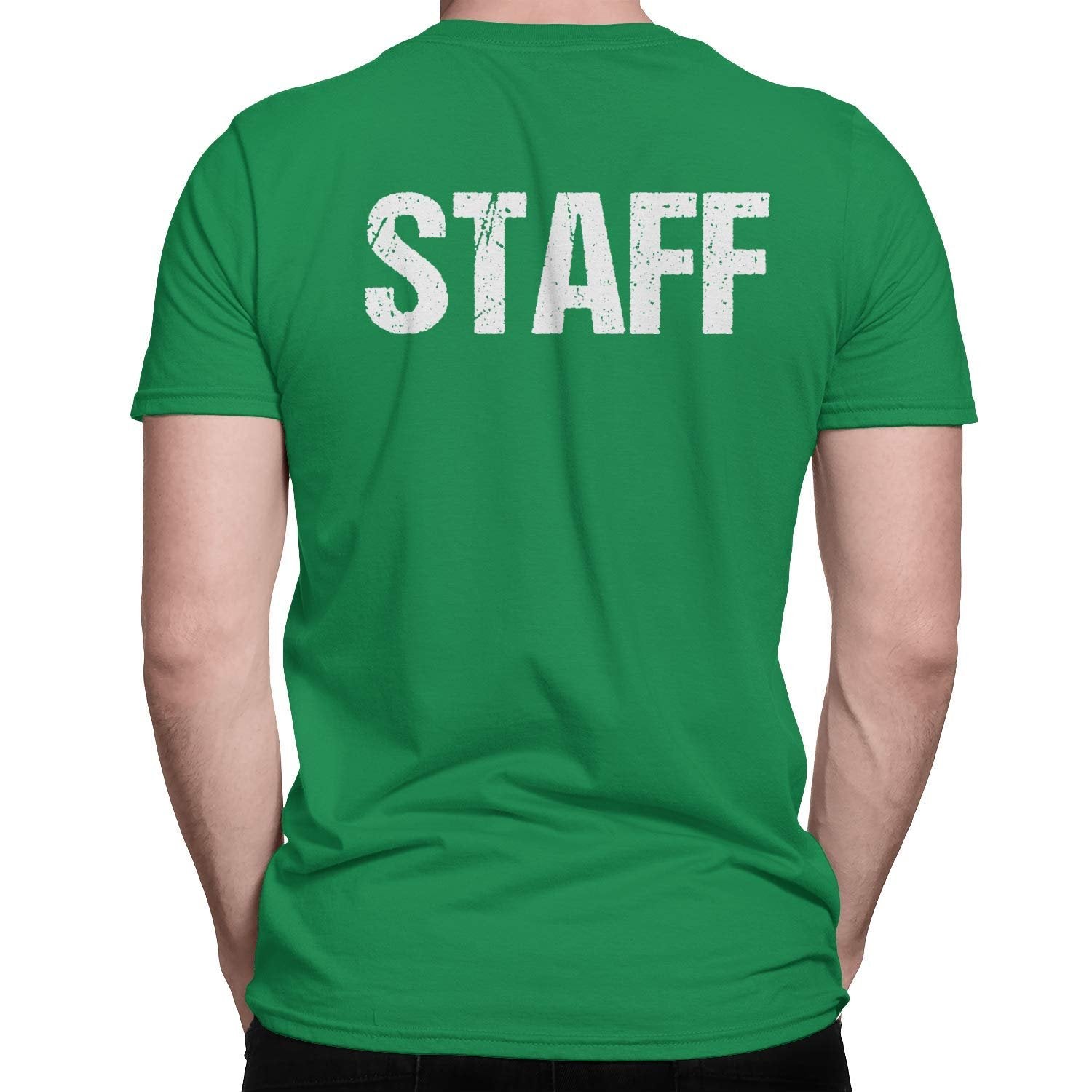 Staff T-Shirt Irish Green Herren T-Shirt Event Shirt Vorder- und Rückseite mit Siebdruck