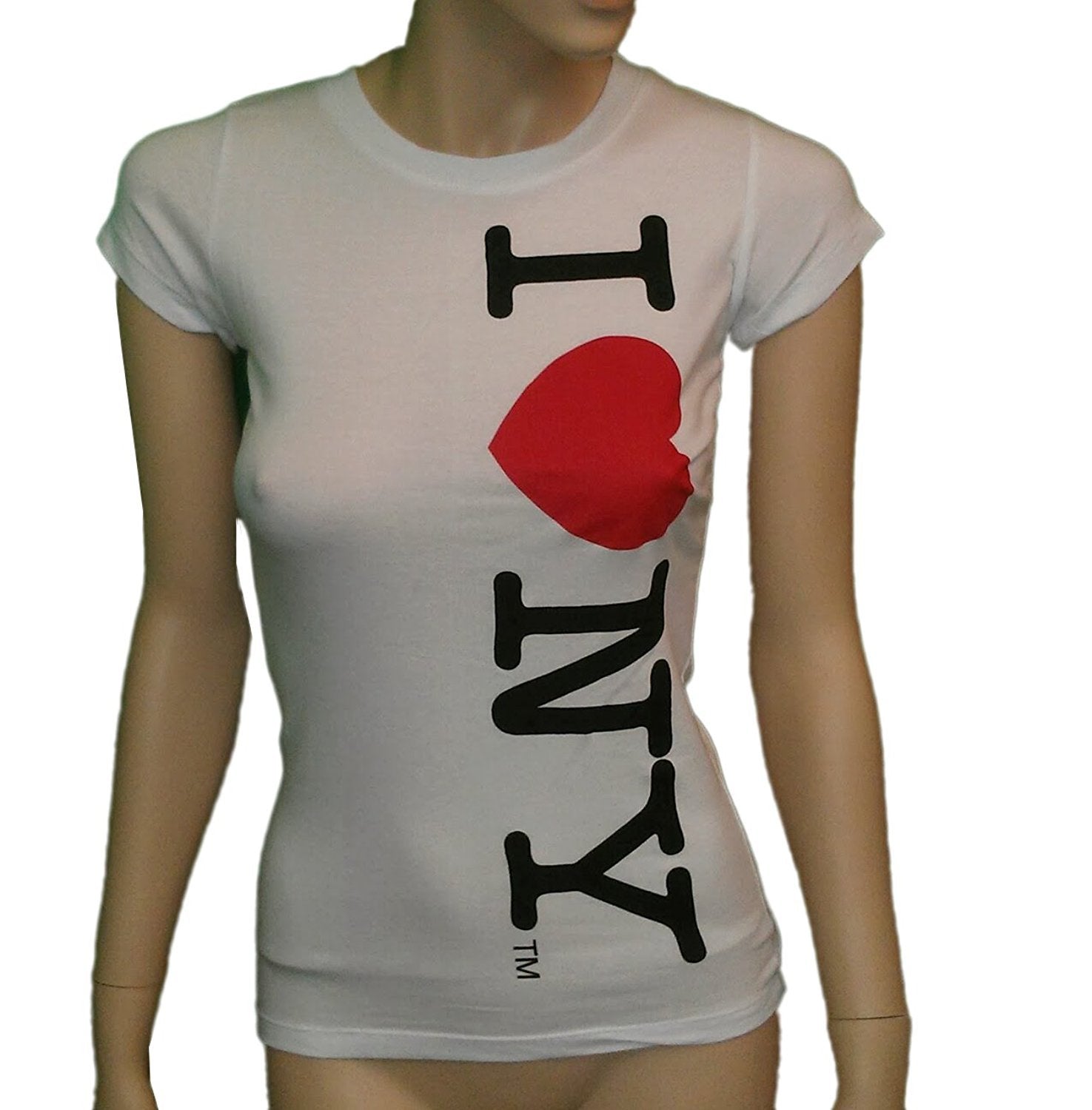 I Love NY New York Damen T-Shirt mit Flügelärmeln, vertikales Herz, weiß