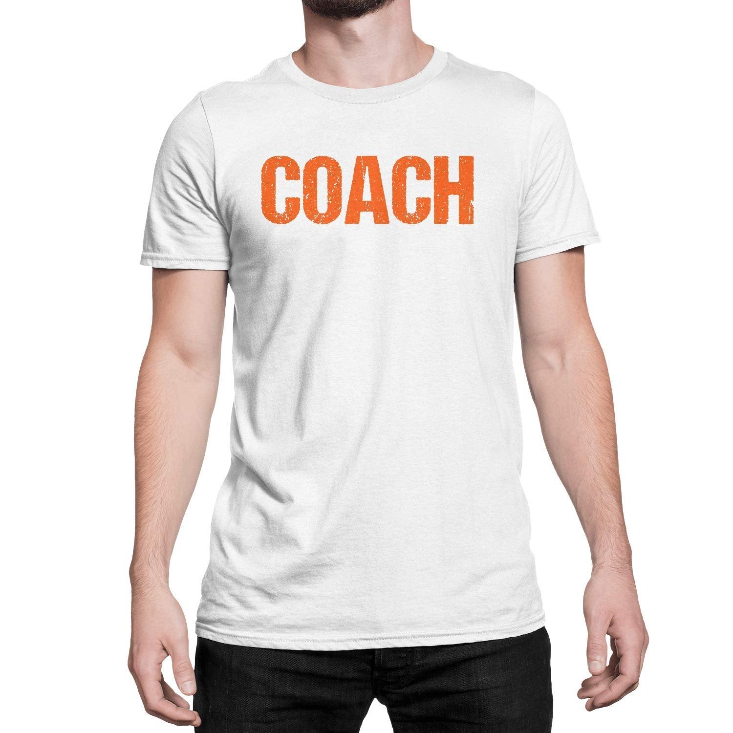 Coach T-Shirt Sport Coaching T-Shirt (Weiß &amp; Orange, Distressed)