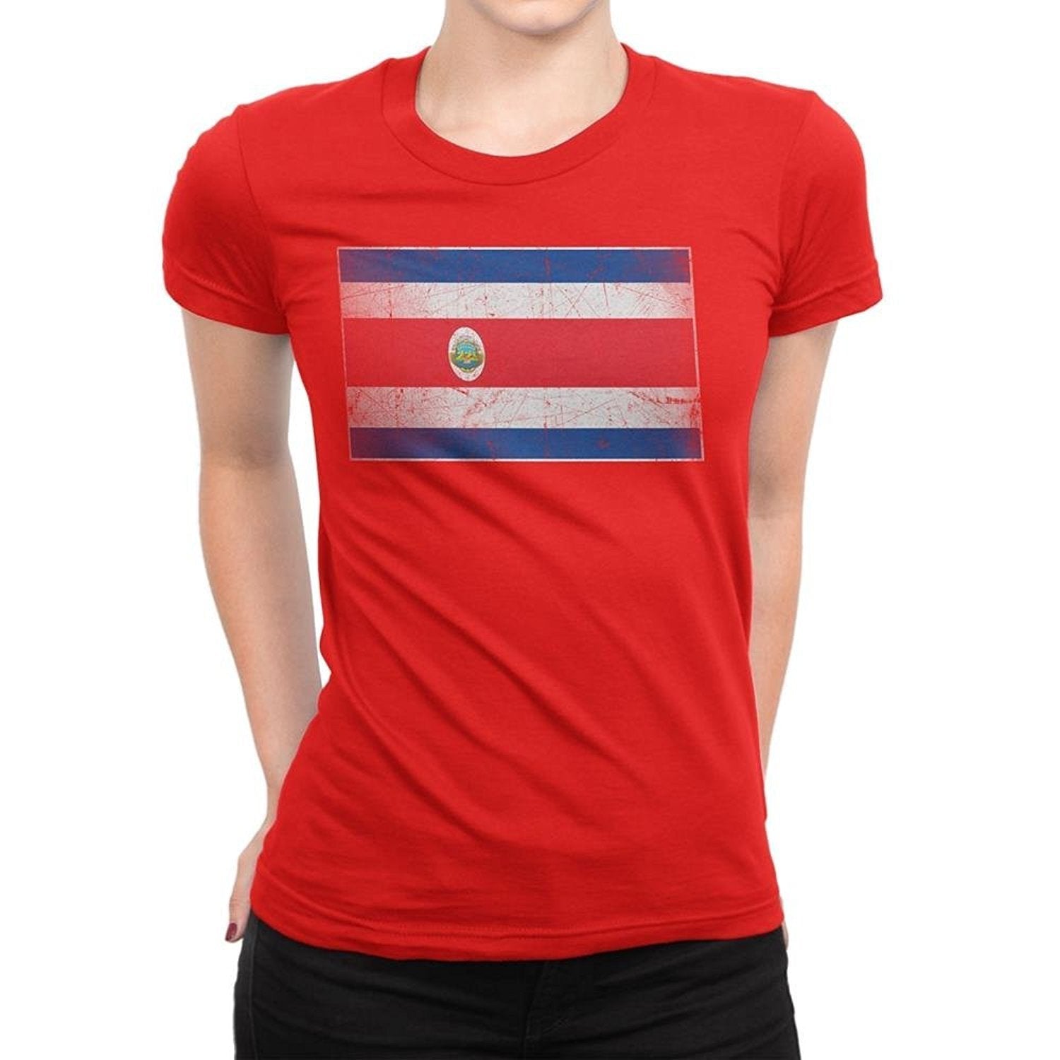 Costa Rica Flag Tee Ladies T-Shirt Womens Vintage Retro Boys