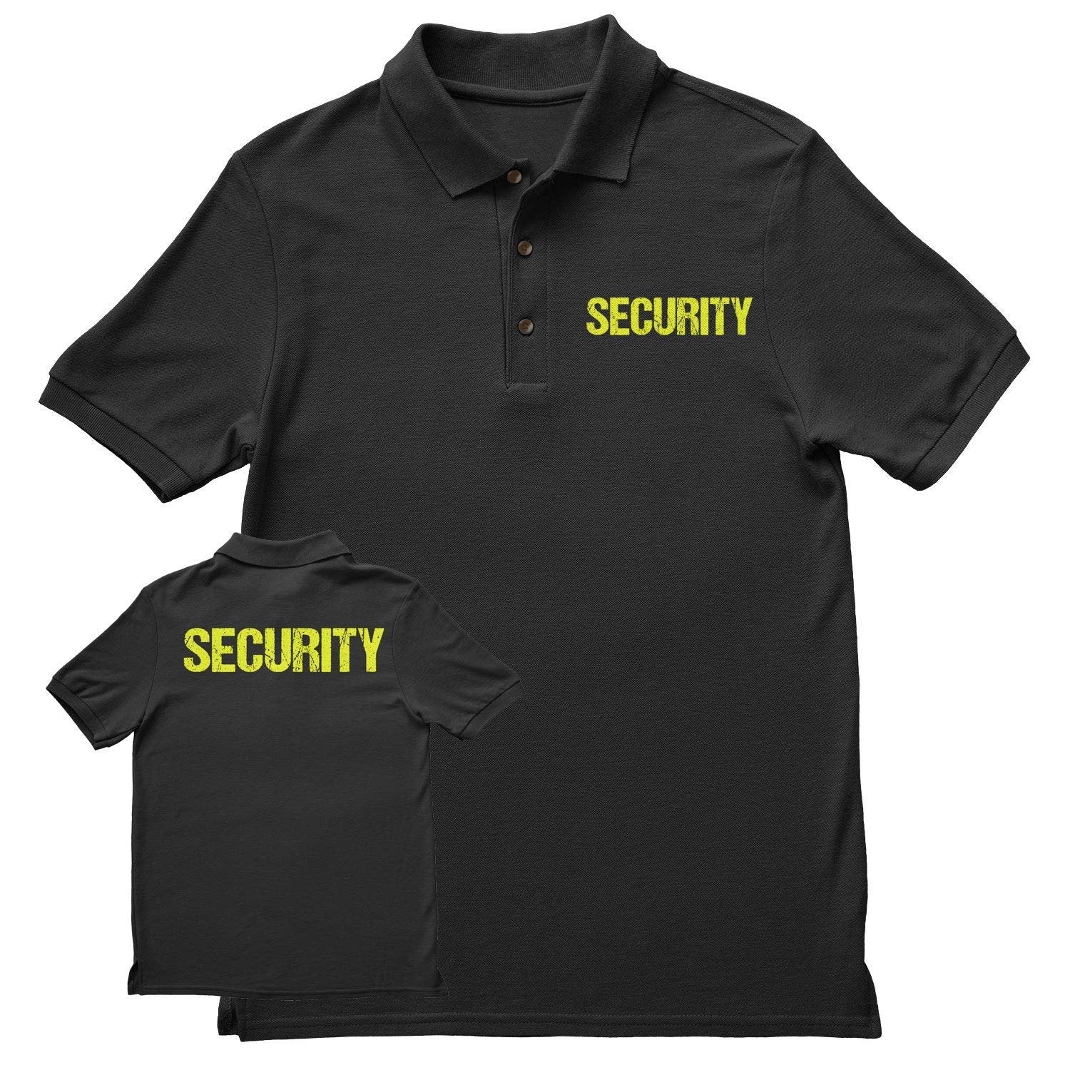 Security Polo Shirt Front & Back Print (Distressed, Safety Green & Black)