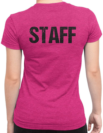 Staff Ladies Short Sleeve T-Shirt (Distressed Design, Heather Pink)