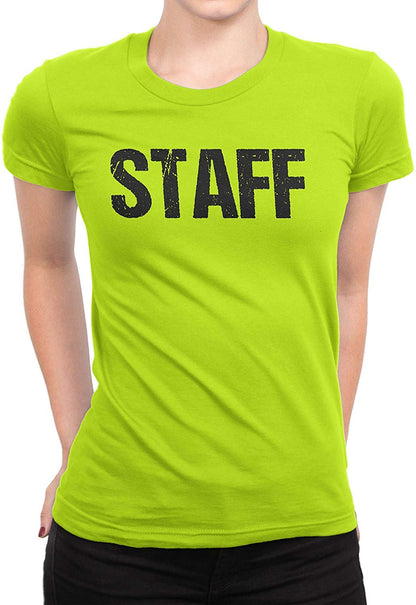 Staff Ladies Short Sleeve T-Shirt (Distressed Design, Bright Yellow)