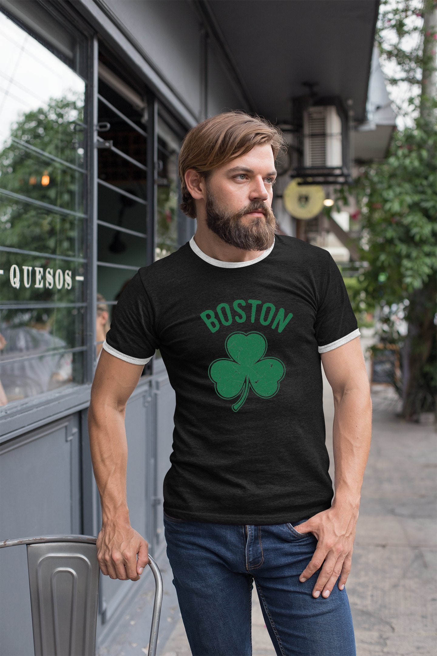 Irish Boston Shamrock Design Mens Ringer T-Shirt Tee