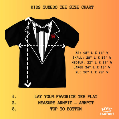 Kids Funny Tuxedo T-Shirt Black With Formal Red Rose Tux Shirt Boys & Girls