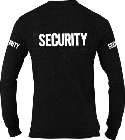 Men's Long Sleeve Security T-Shirt (Black & White, Chest, Back & Both Sleeve Print)