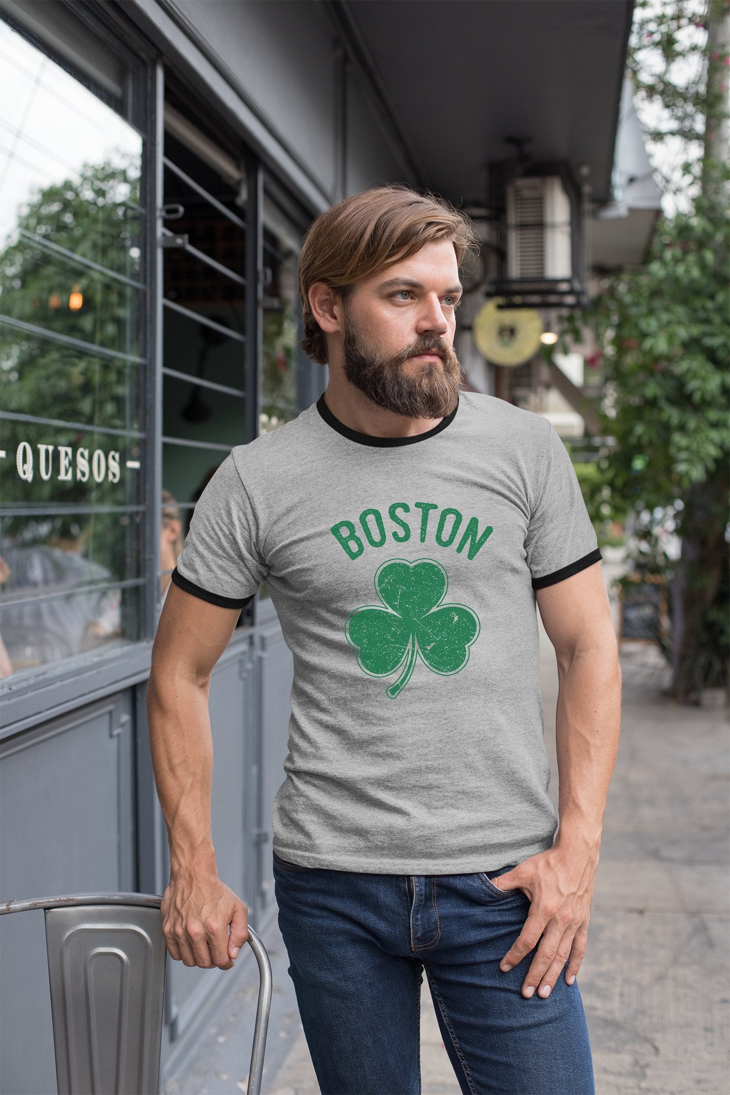 Irish Boston Shamrock Design Mens Ringer T-Shirt Tee