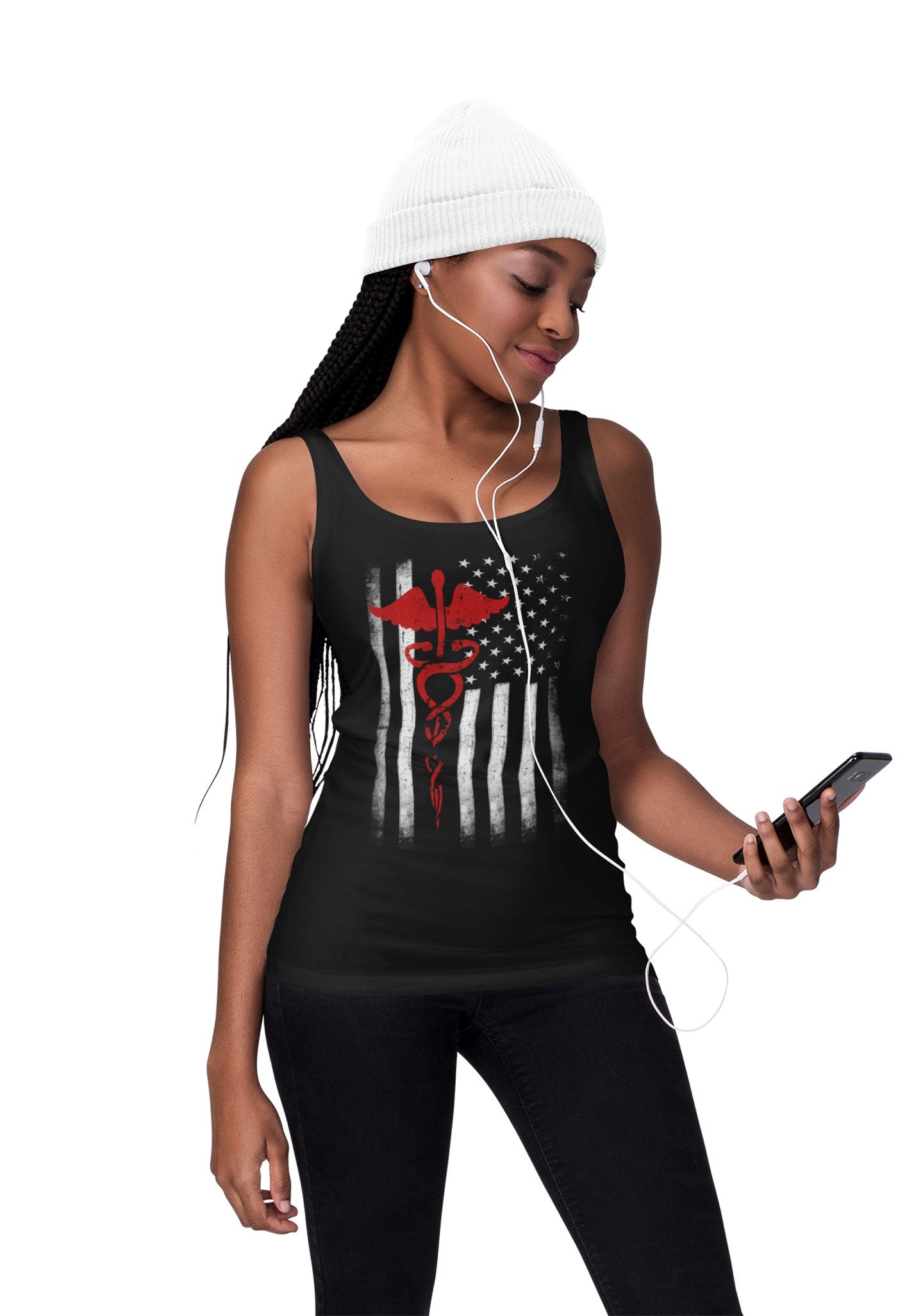 Schmal geschnittenes Damen-Tanktop USA-Flagge EMT Nurses Lives Matter Ringgesponnene Baumwolle