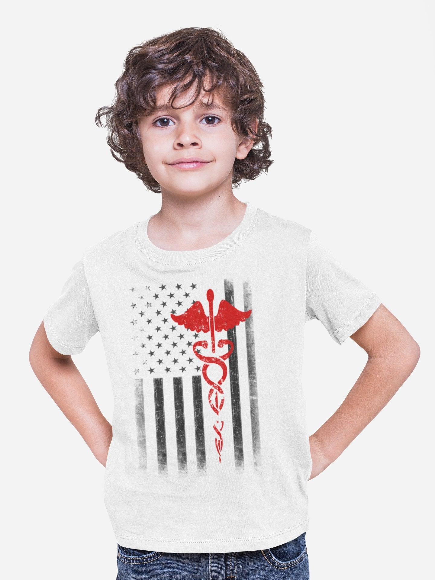 Kinder T-Shirt mit USA-Flagge, rot, Support Our Heroes EMT Nurses Jungen Mädchen Jugend T-Shirt