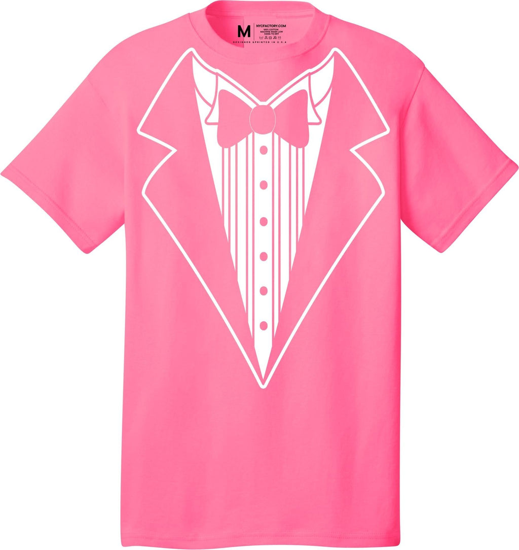 Men's Funny Tuxedo T-Shirt (Hot Pink, Bowtie Design)
