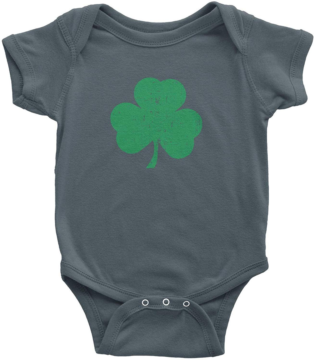 Shamrock Baby Strampler (Distressed Design, Charcoal &amp; Green)