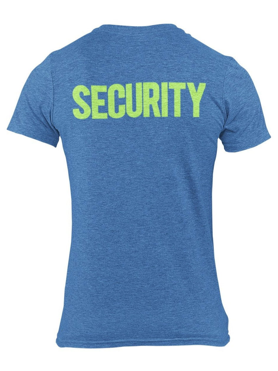 Security T-Shirt Front Back Print Men's Tee (Solid Design, Heather Blue / Neon)