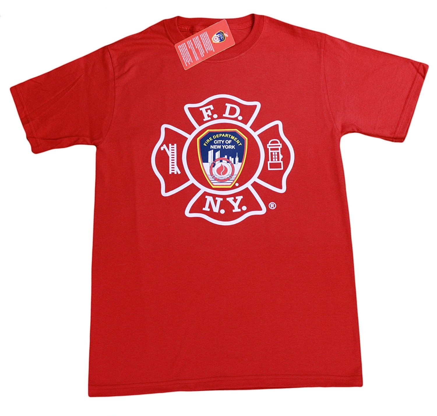 FDNY T-shirt sérigraphié à manches courtes pour homme Rouge