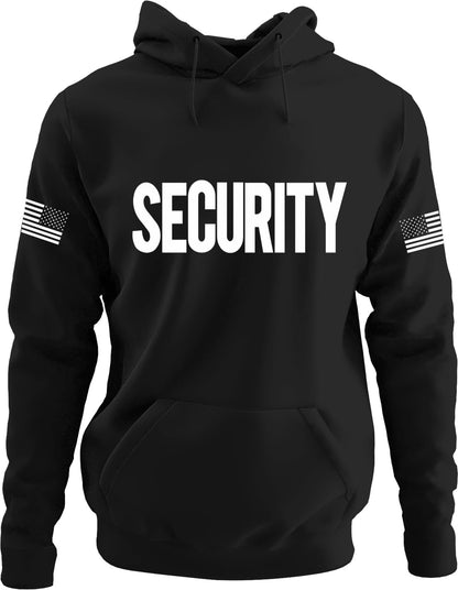 NYC FACTORY Security Hoodie with US Flag Sleeve Prints, Black