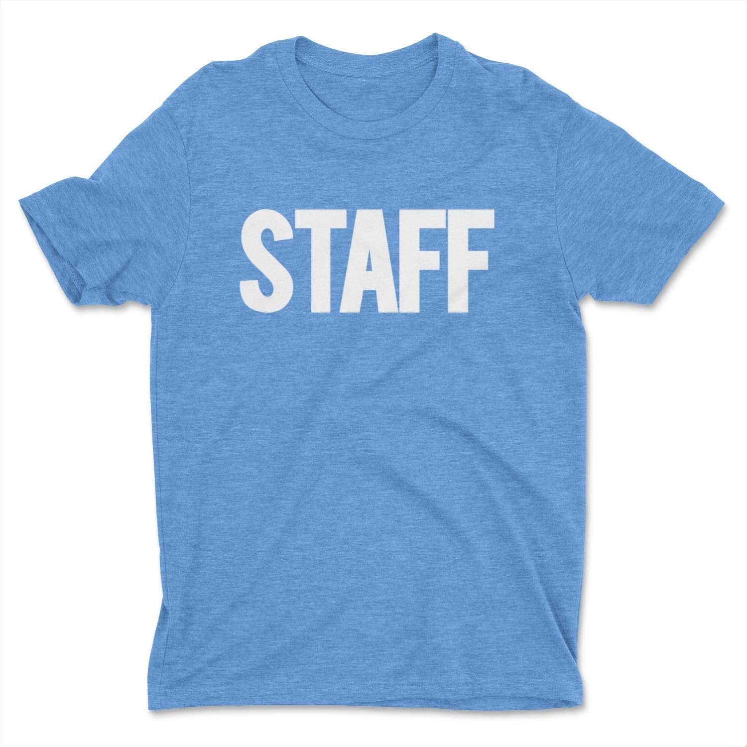Men's Staff T-Shirt Front Back Screen Print Tee (BB, Royal Blue & White)