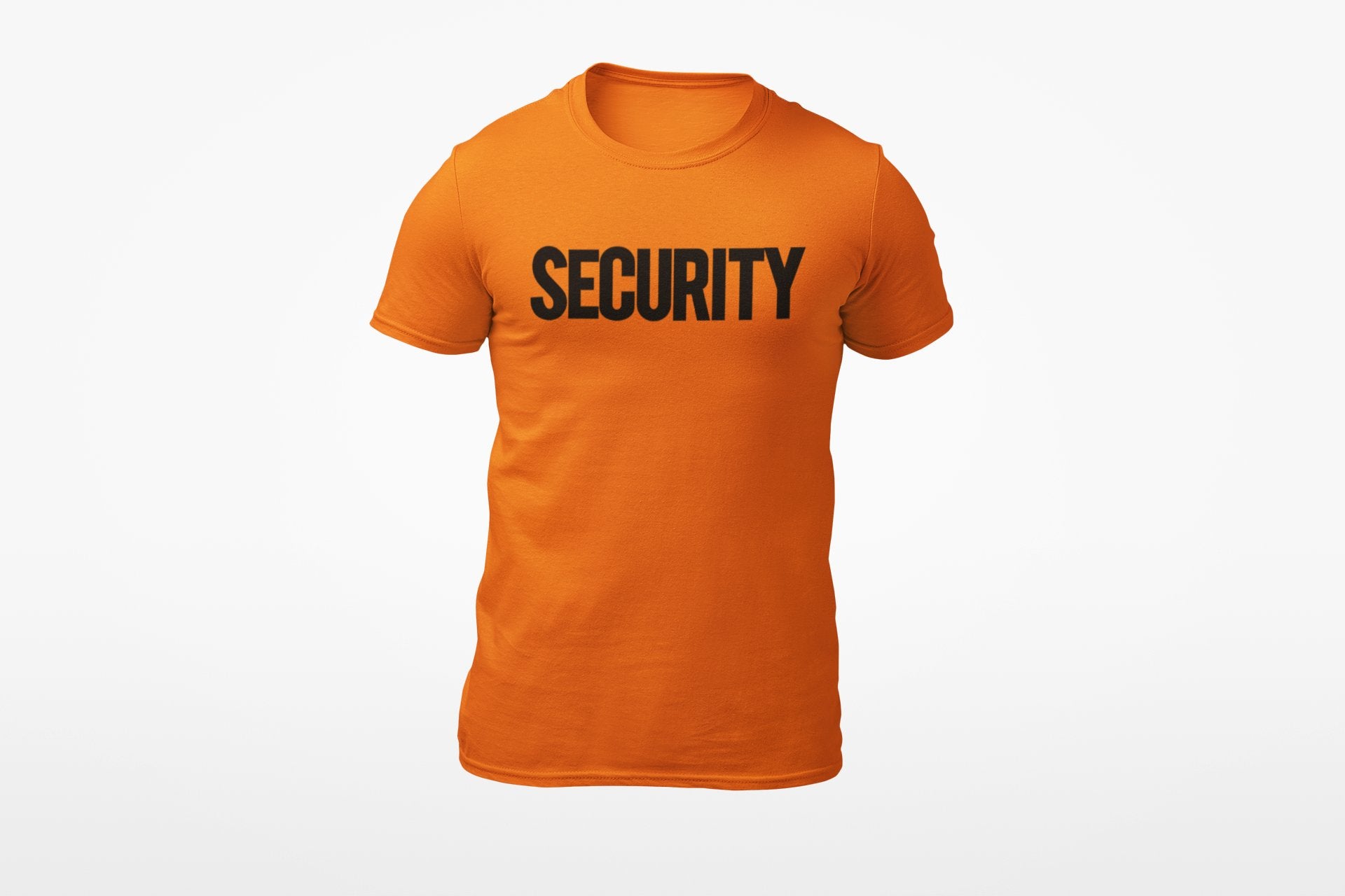 Security T-Shirt Front Back Print Men's Tee (Solid Design, Orange / Black)