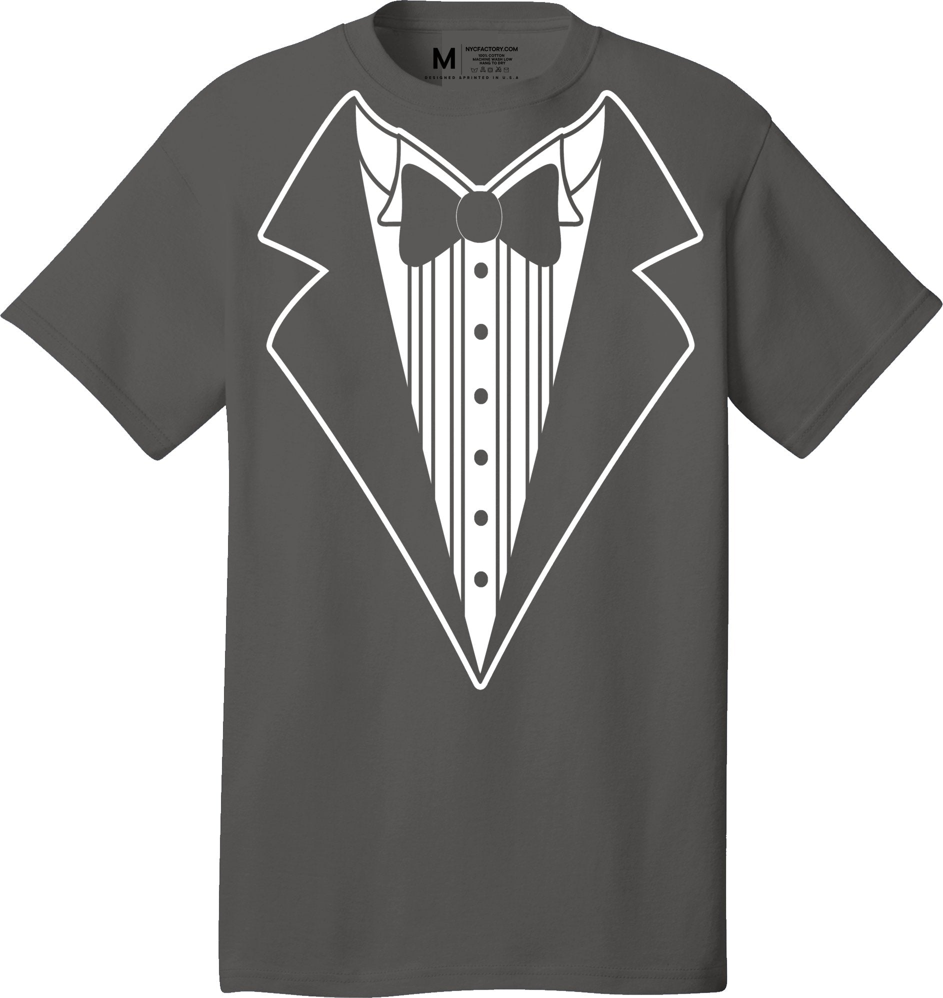 Men's Funny Tuxedo T-Shirt (Charcoal, Bowtie Design)