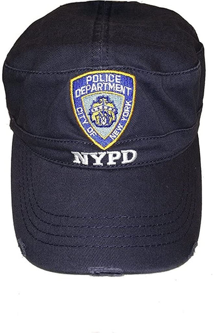 Men's NYPD Baseball Hats / All Styles / Officially Licensed Caps (Black & White, Distressed)