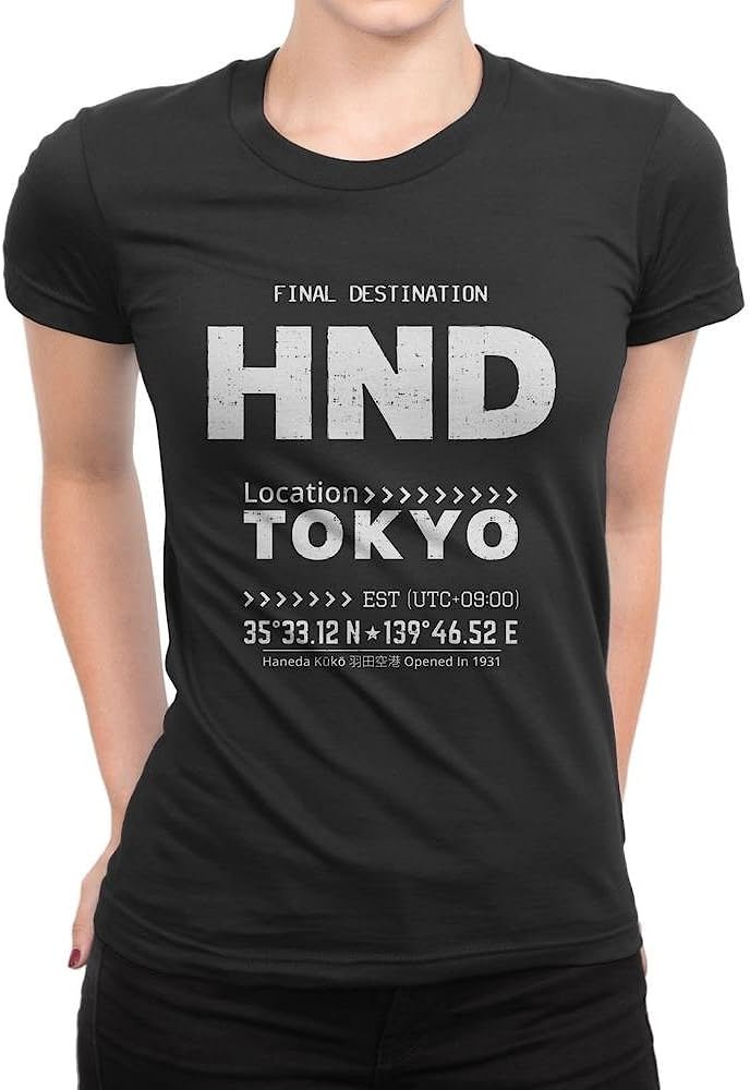 Tokyo Ladies Tee Retro Hnd T-Shirt Japan Womens Shirt Black Airport