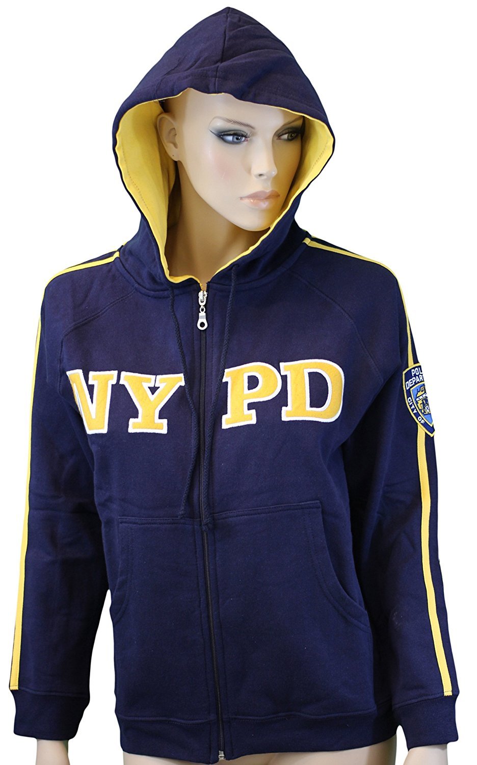 NYPD Logo Brodé Femmes Dames Sweat à Capuche Zippé Bleu Marine