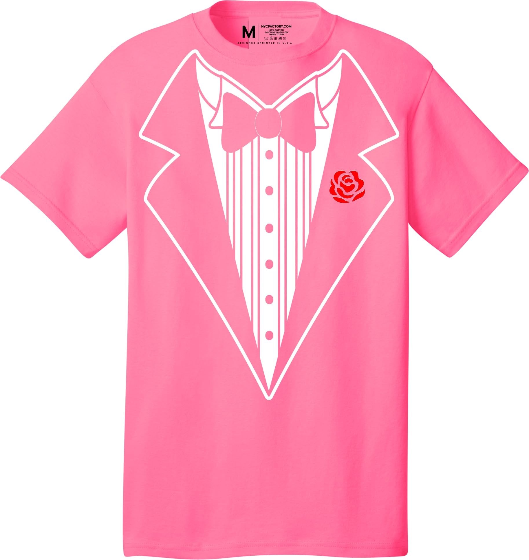Men's Funny Tuxedo T-Shirt (Hot Pink, Bowtie & Rose)