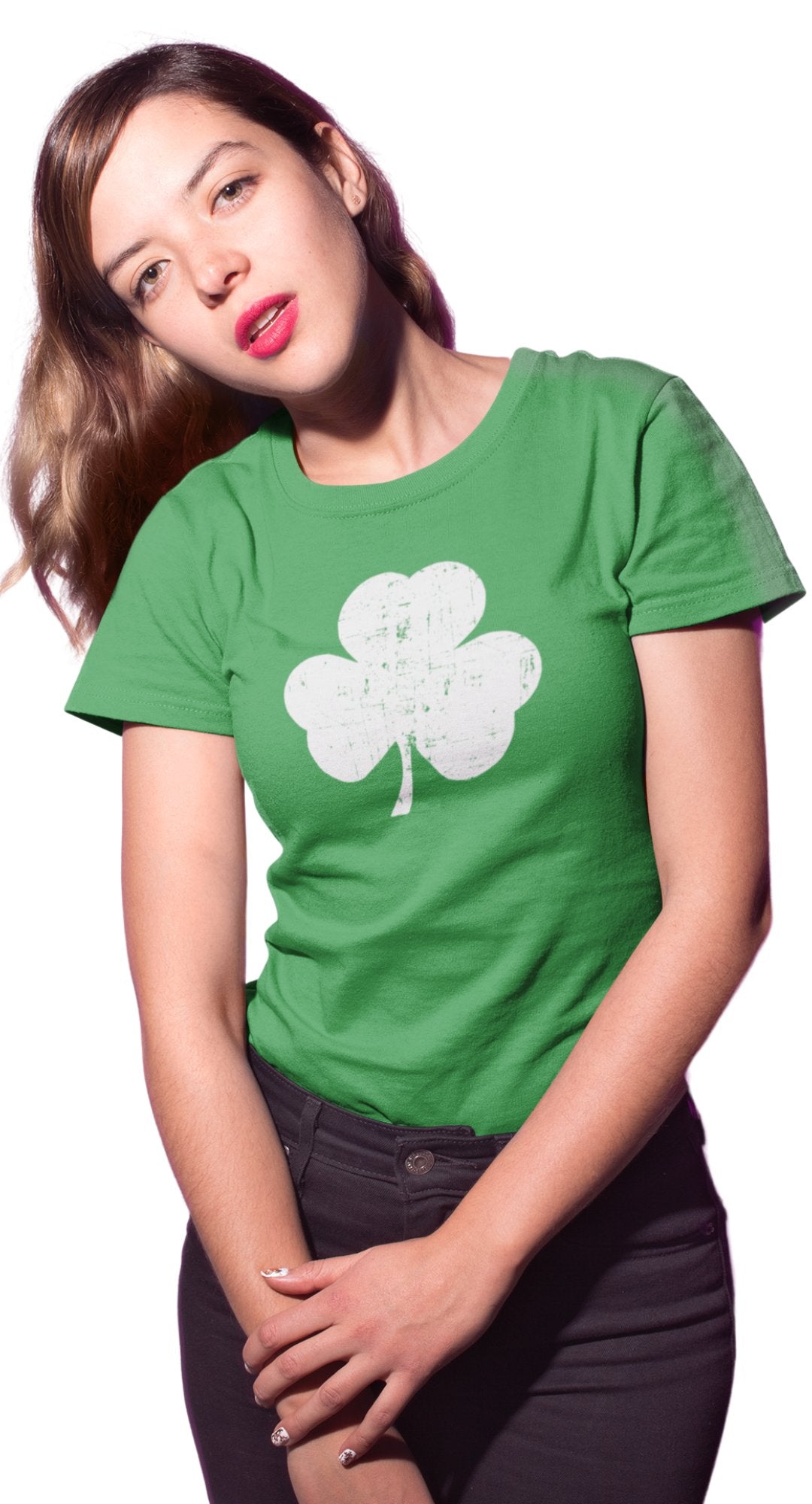 T-shirt pour femme Shamrock (grand motif vieilli, vert irlandais)