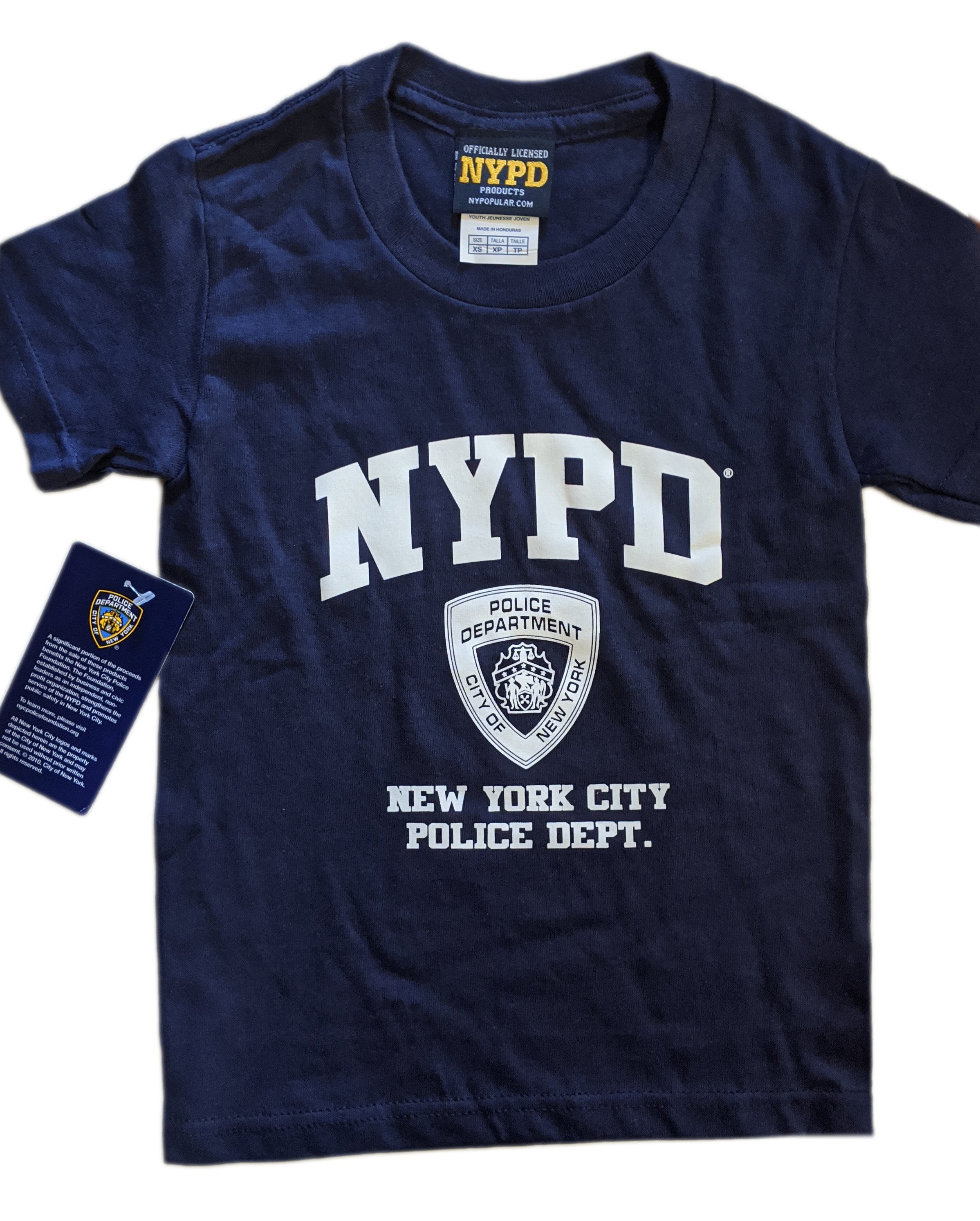 NYPD T-shirt sérigraphié à manches courtes pour enfants bleu marine blanc