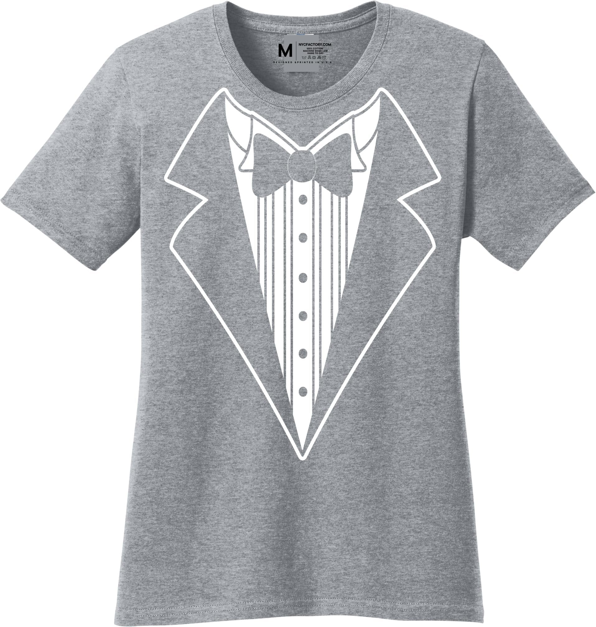 Ladies Faux Tuxedo T-Shirt (Heather Gray, Bowtie)