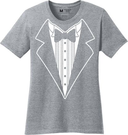 Ladies Faux Tuxedo T-Shirt (Heather Gray, Bowtie)