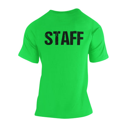 T-shirt Staff pour homme avec imprimé devant et dos (motif vieilli, vert fluo et noir)