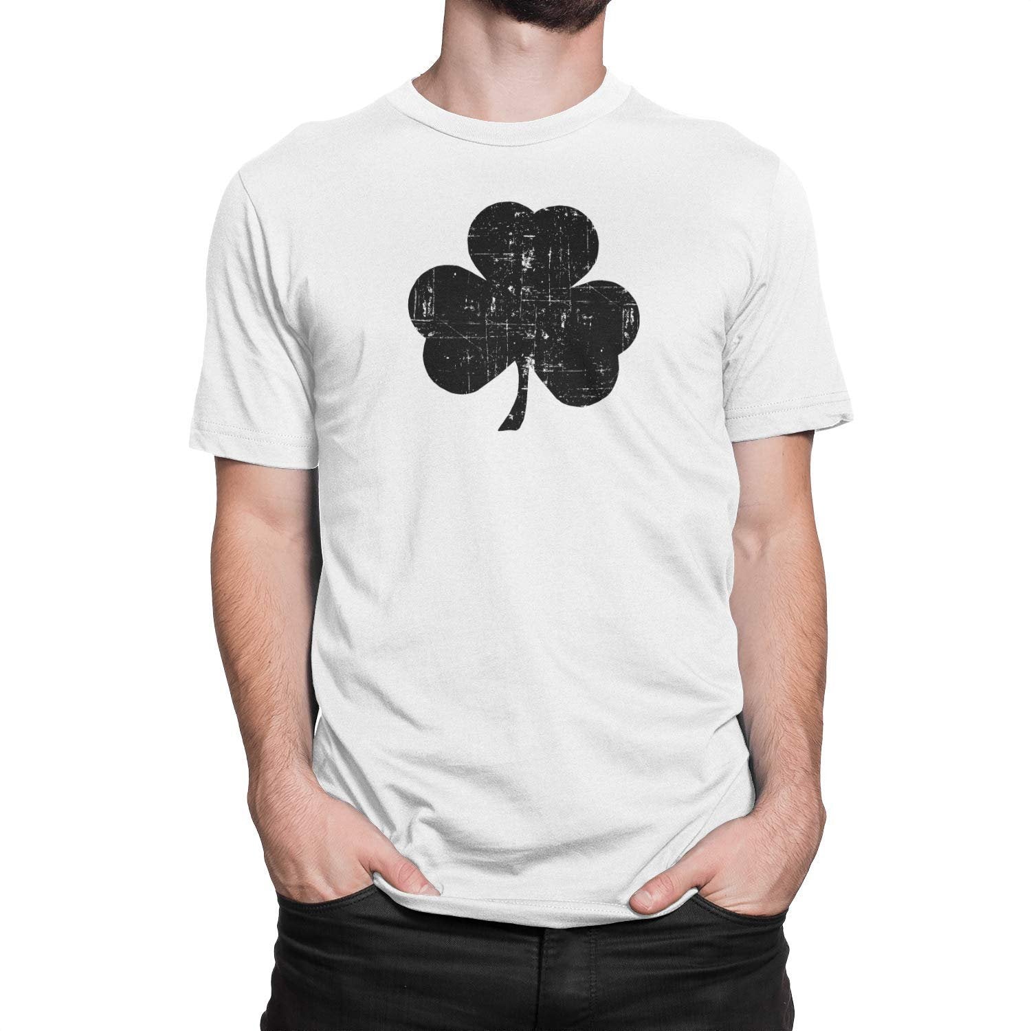 Shamrock Men's Tee (Distressed Big Design, White & Black)