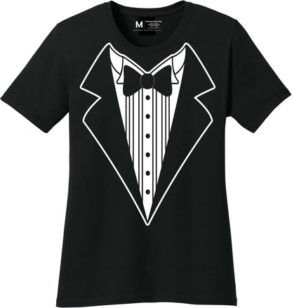 Ladies Faux Tuxedo T-Shirt (Black, Bowtie)