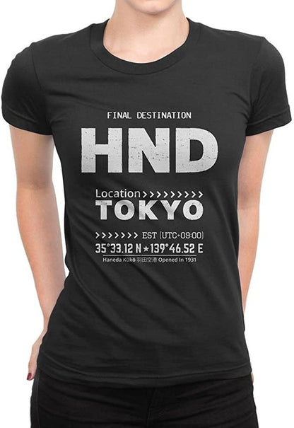 Tokyo Ladies Tee Retro Hnd T-Shirt Japan Womens Shirt Black Airport