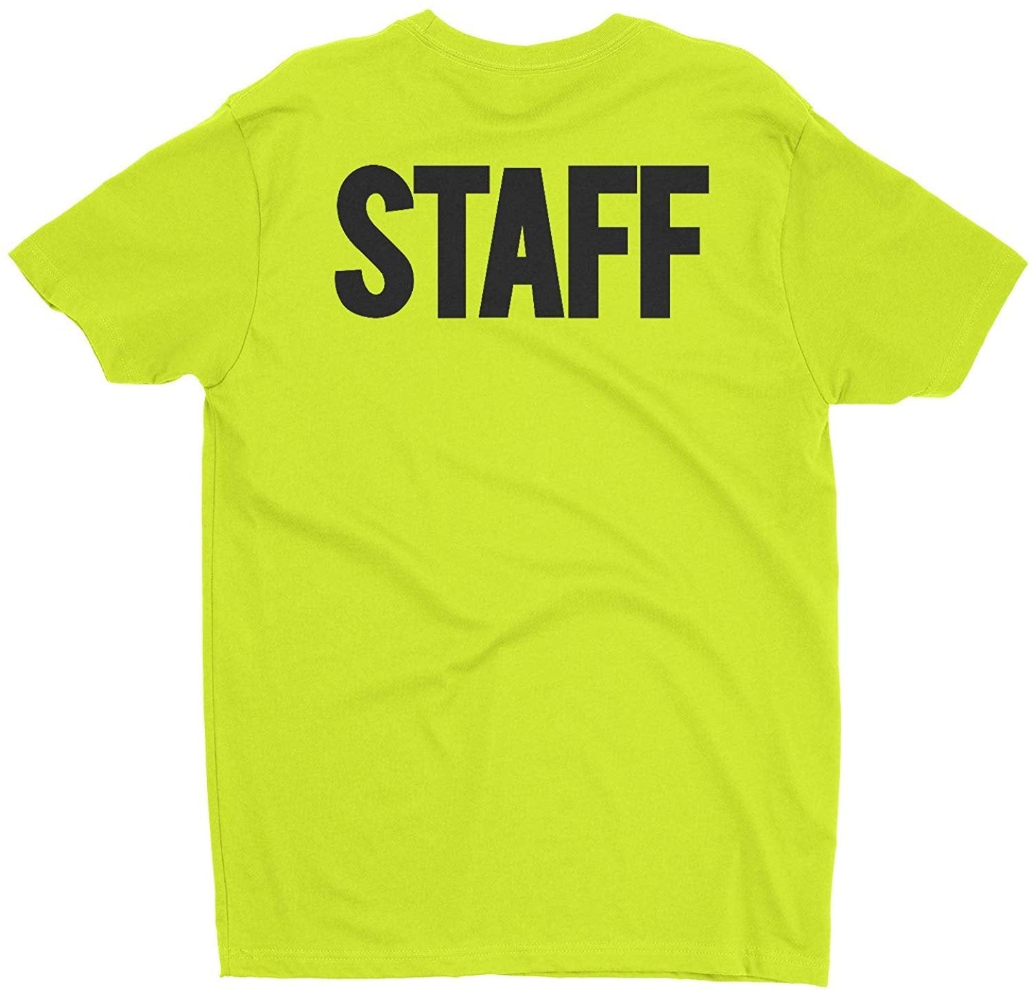 Herren Staff T-Shirt Vorderseite Rückseite Siebdruck T-Shirt (BB, Safety Green &amp; Black)