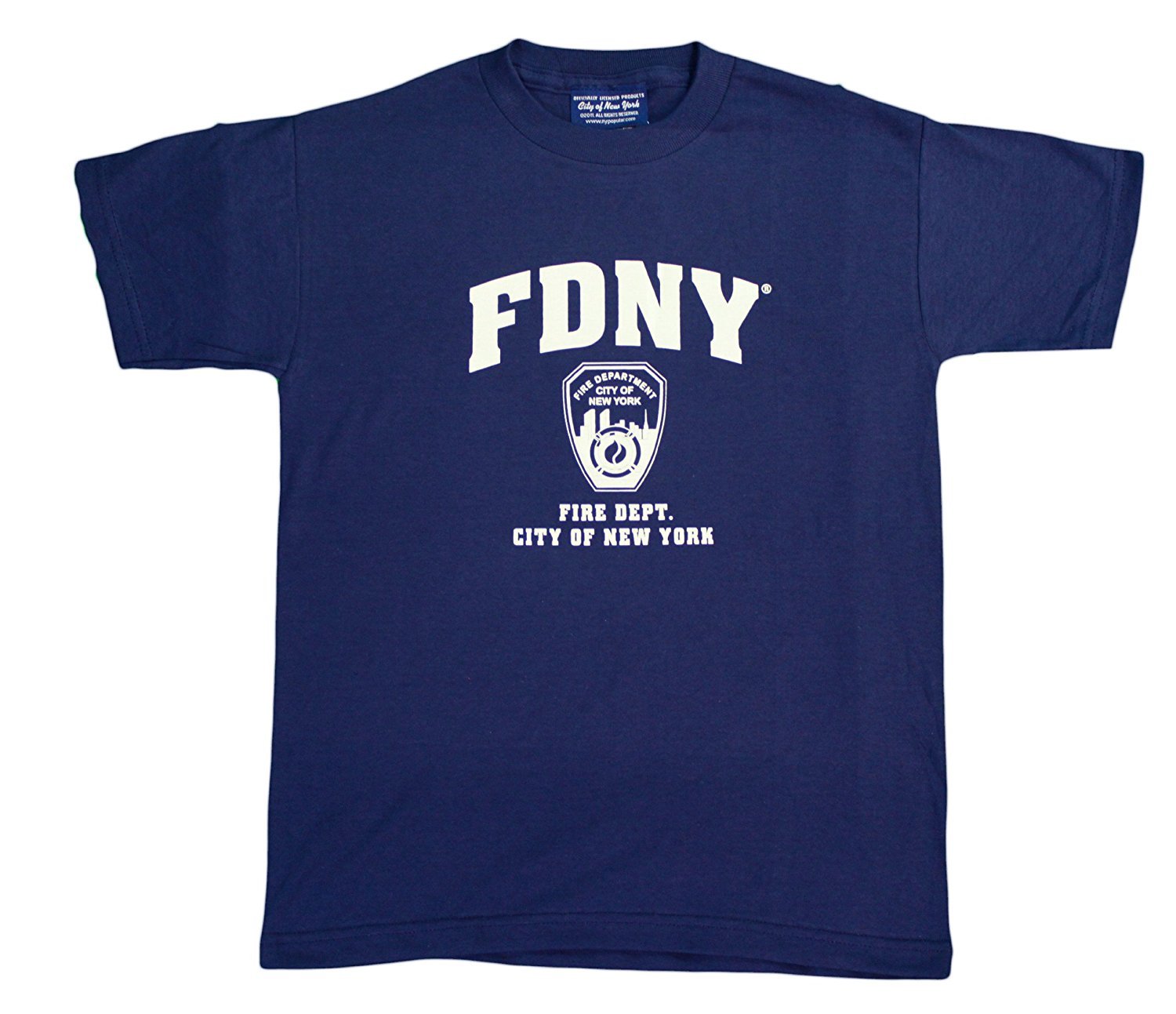 T-shirt FDNY pour enfants sous licence officielle (jeunes, bleu marine/blanc)