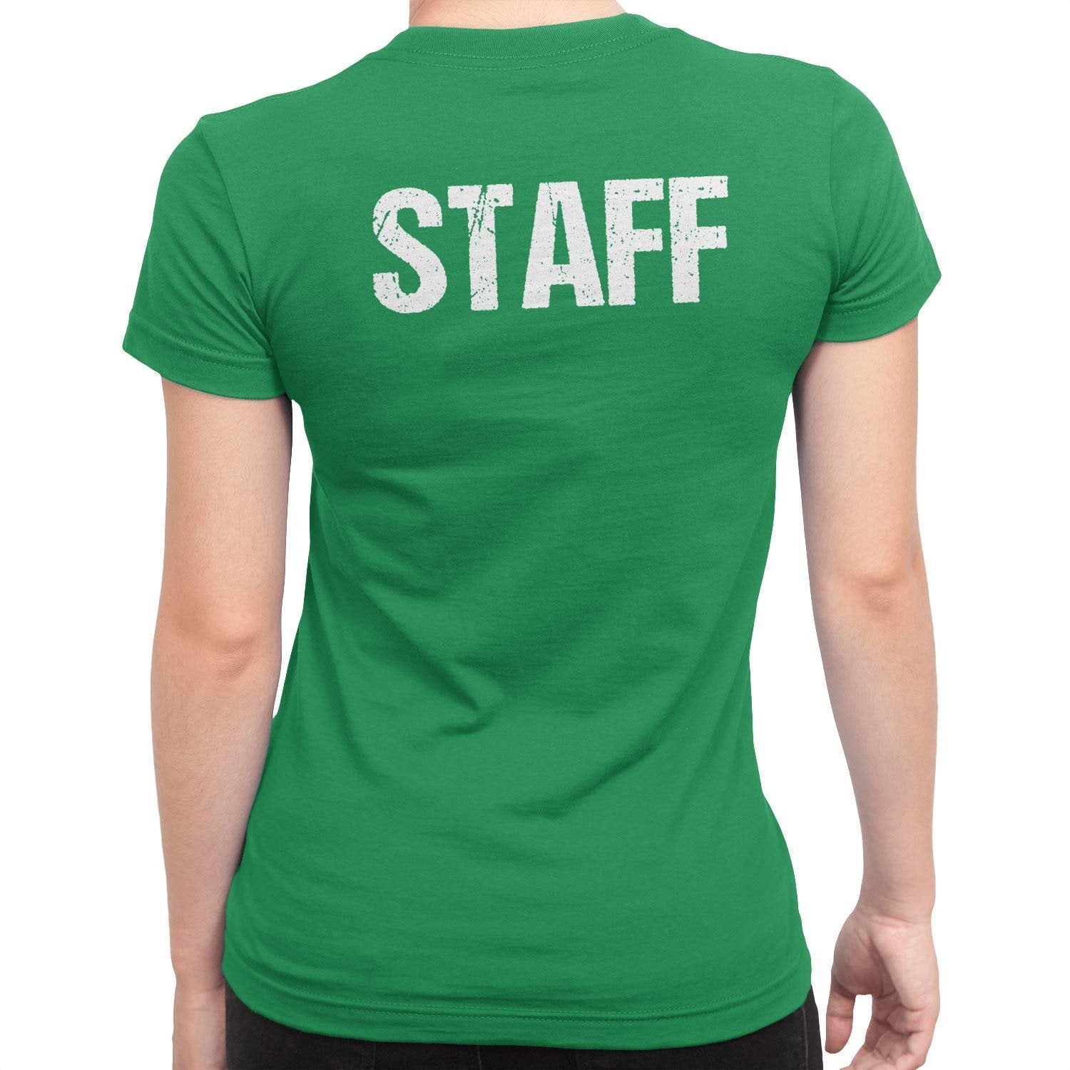 Staff Tee Damen Irish Green T-Shirt Front &amp; Back Print Event Womens Shirt