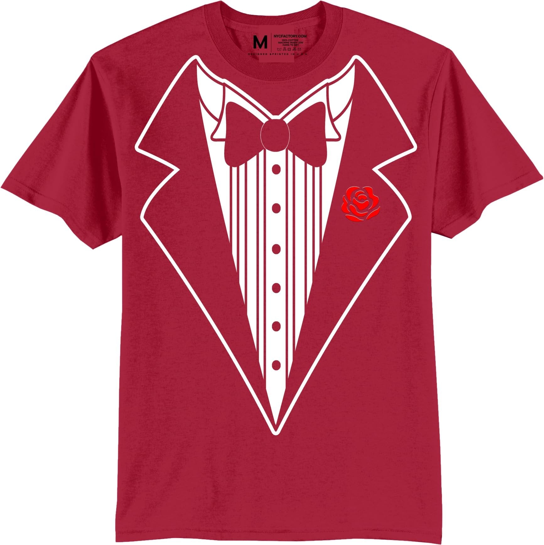 Men's Funny Tuxedo T-Shirt (Red, Bowtie & Rose)