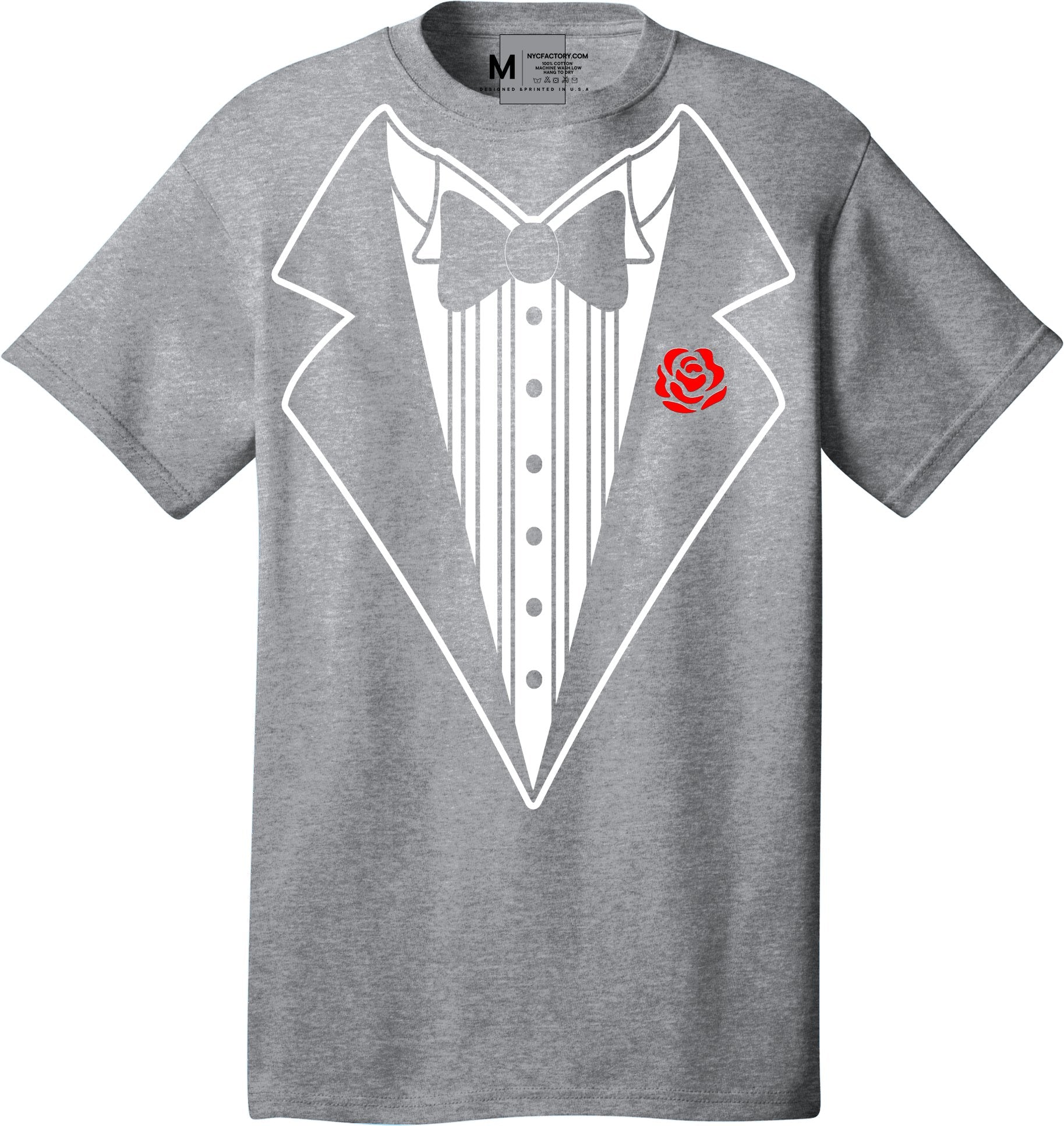 Men's Funny Tuxedo T-Shirt (Heather Gray, Bowtie & Rose)