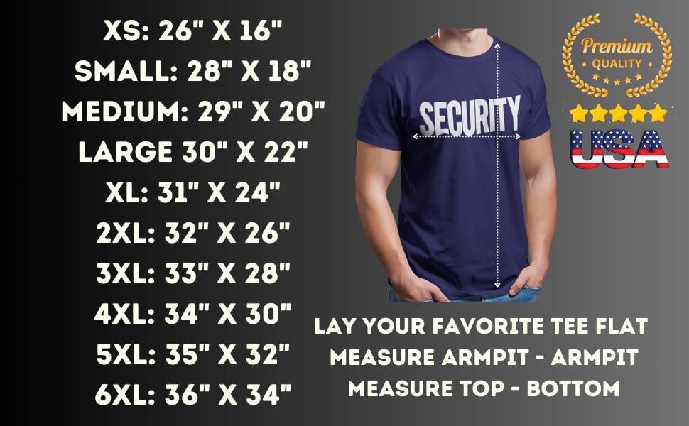 Security T-Shirt Front Back Print Men's Tee Staff Event Shirt (Navy & White)