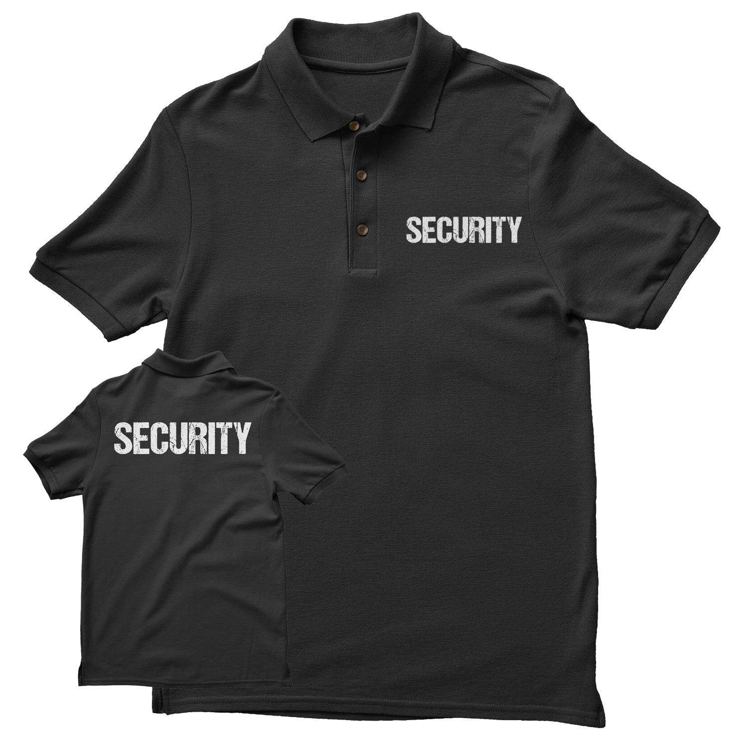 Security Polo Shirt Front & Back Print (Distressed, Charcoal & Neon)