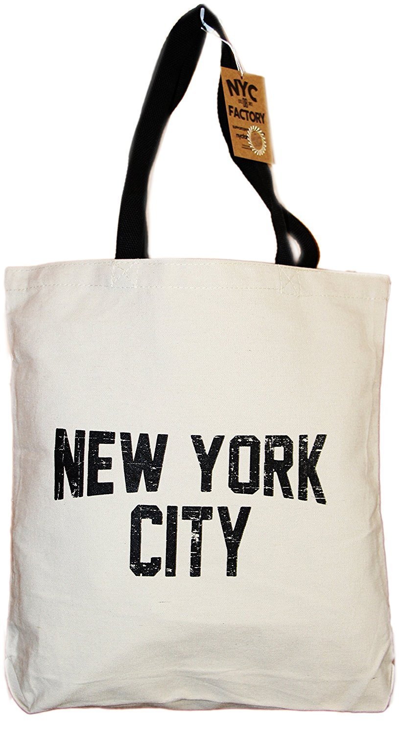 NYC Tote Bag Canvas Distressed New York City Gift Souvenir Black Straps