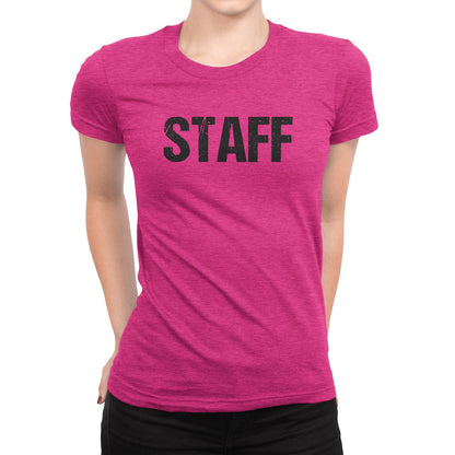 Staff Ladies Short Sleeve T-Shirt (Distressed Design, Heather Pink)