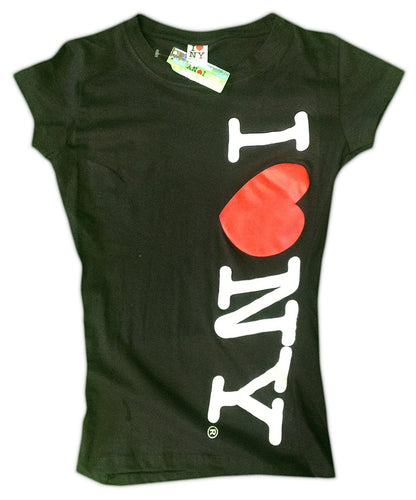 I Love NY New York Damen T-Shirt Spandex Vertikales Herz Schwarz