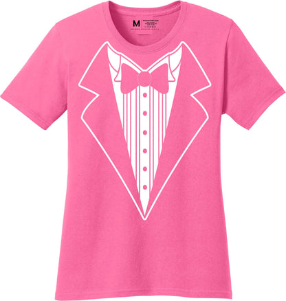 Ladies Faux Tuxedo T-Shirt (Hot Pink, Bowtie)