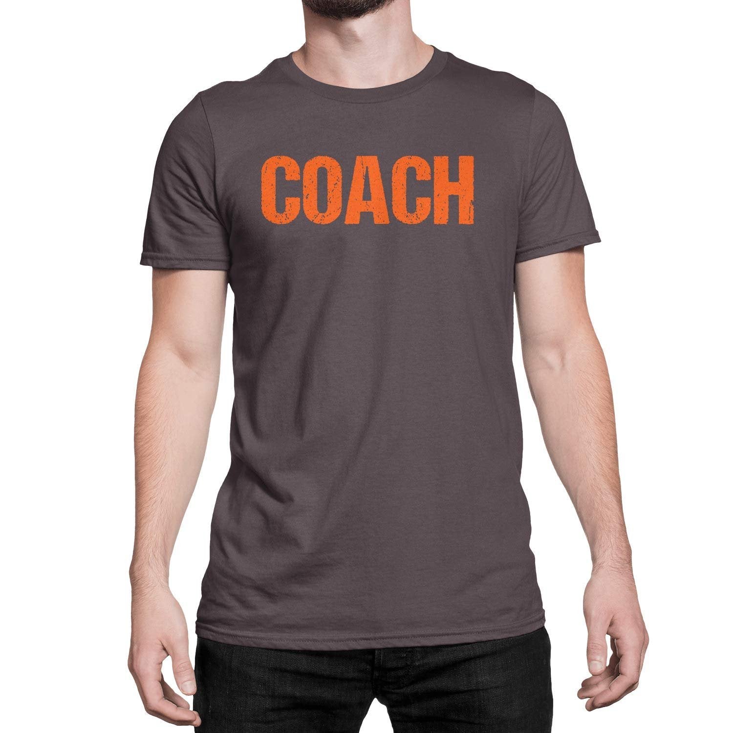 Coach T-Shirt Sports Coaching Tee Shirt (Marron &amp; Orange, Distressed)