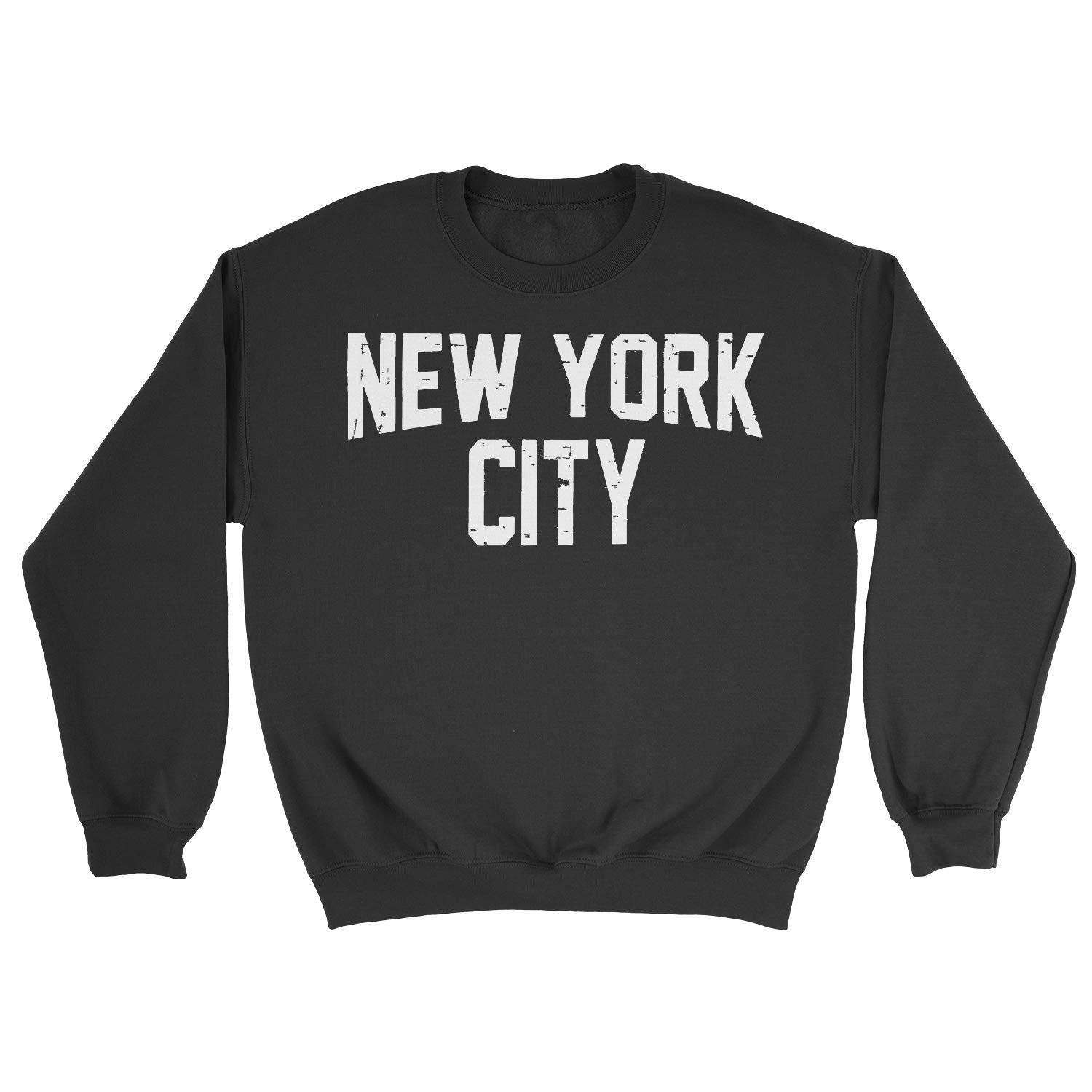 New York City Unisex-Sweatshirt mit Rundhalsausschnitt (Distressed Design, Schwarz)