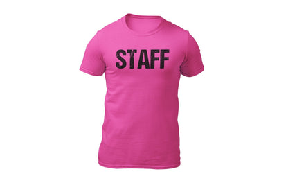 T-shirt Staff pour homme avec imprimé devant et dos (motif vieilli, rose fluo et noir)