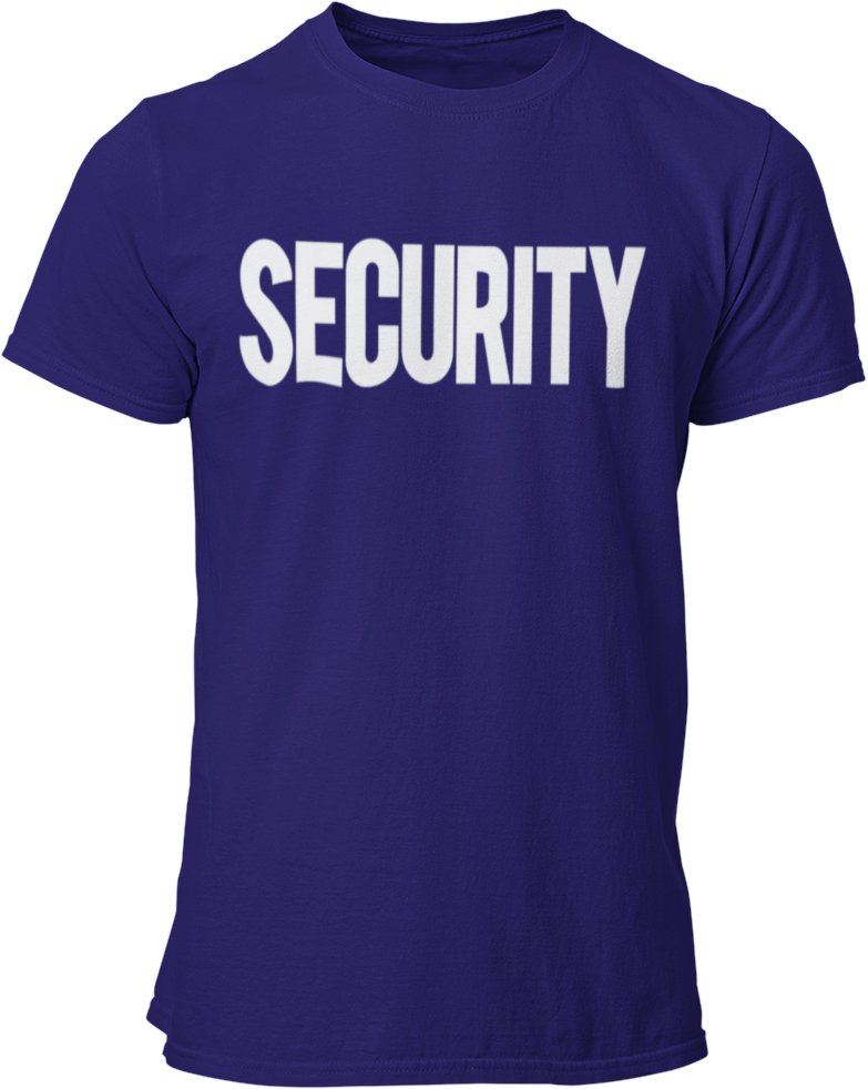 Security T-Shirt Front Back Print Men's Tee Staff Event Shirt (Navy & White)