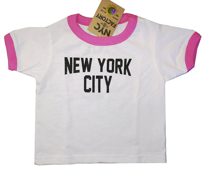 New York City Toddler Tee 5-6T John Lennon Ringer NYC Baby Beatles T-shirt Blanc Rose Filles