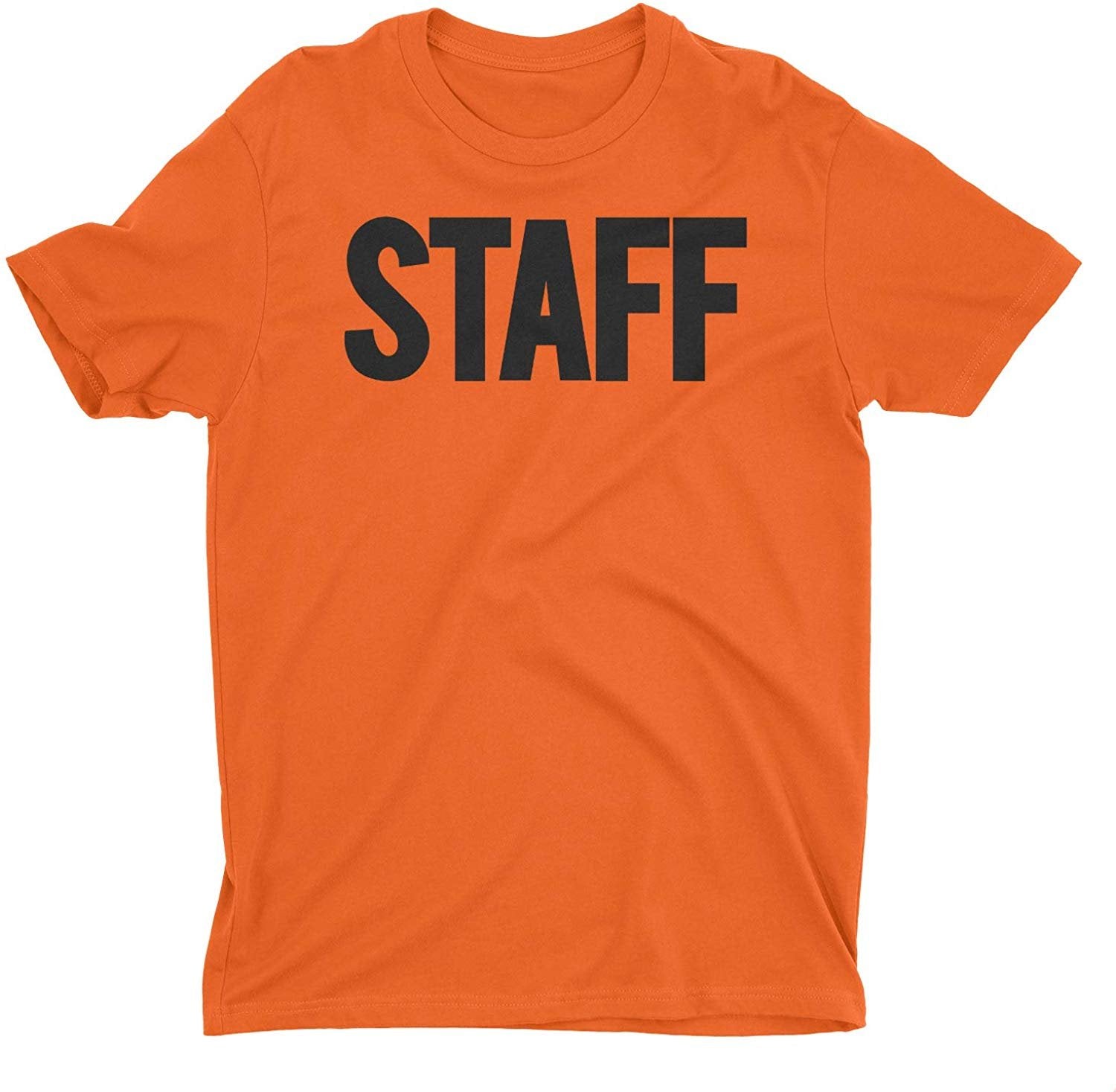 Men's Staff T-Shirt Front Back Screen Print Tee (BB, Orange & Black)